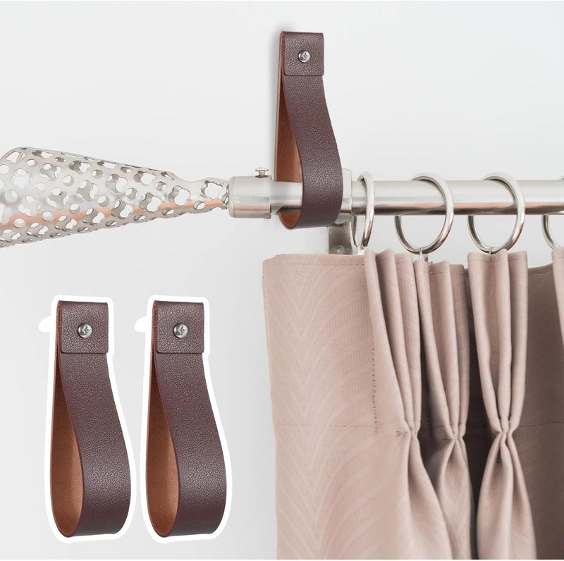 Eldraqth 10 Pcs Wall Hooks Leather Wall Hanging Straps PU Leather Straps for Hanging Hooks 1 x 4.7 Inches Curtain Rod Holder with Screws Boho Style Decor for Towel, Bathroom, Kitchen, Bedroom (Brown) - Image 3